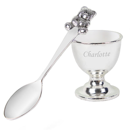 Personalised Silver Egg Cup & Spoon - MK&JD Gifts