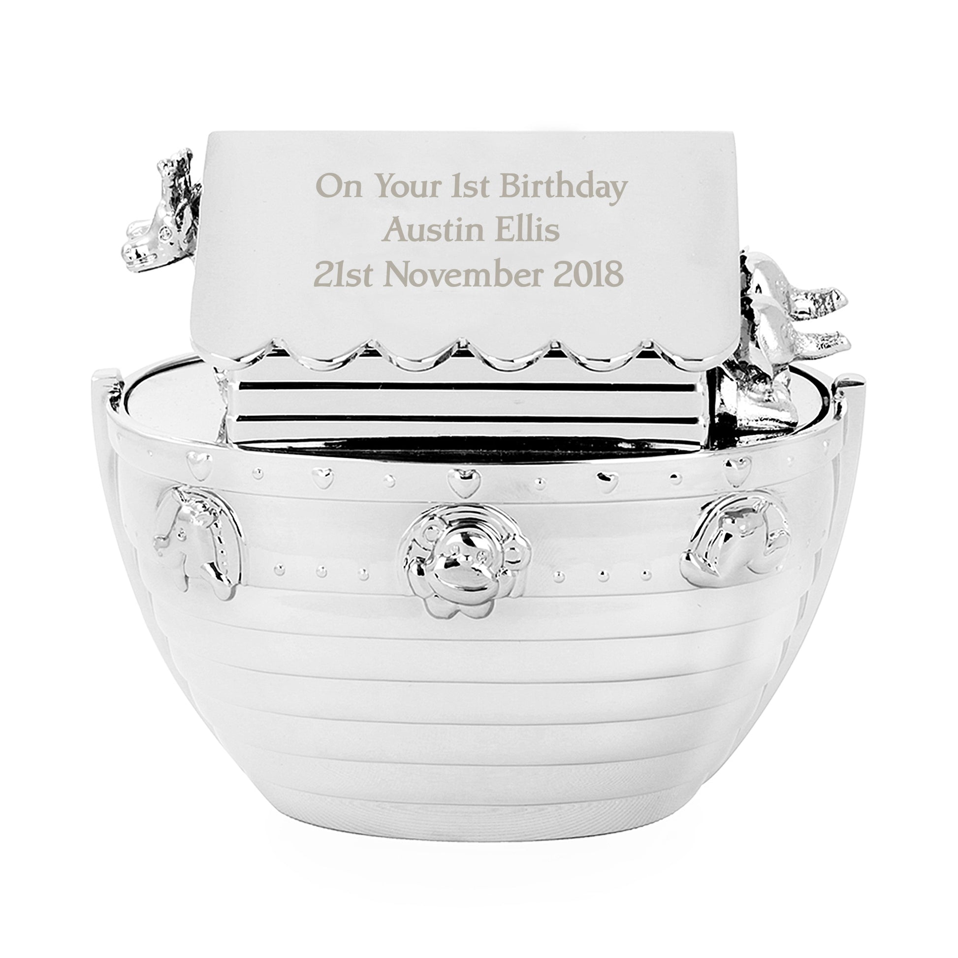 Personalised Silver Noahs Ark Money Box - MK&JD Gifts