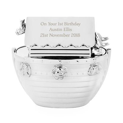 Personalised Silver Noahs Ark Money Box - MK&JD Gifts