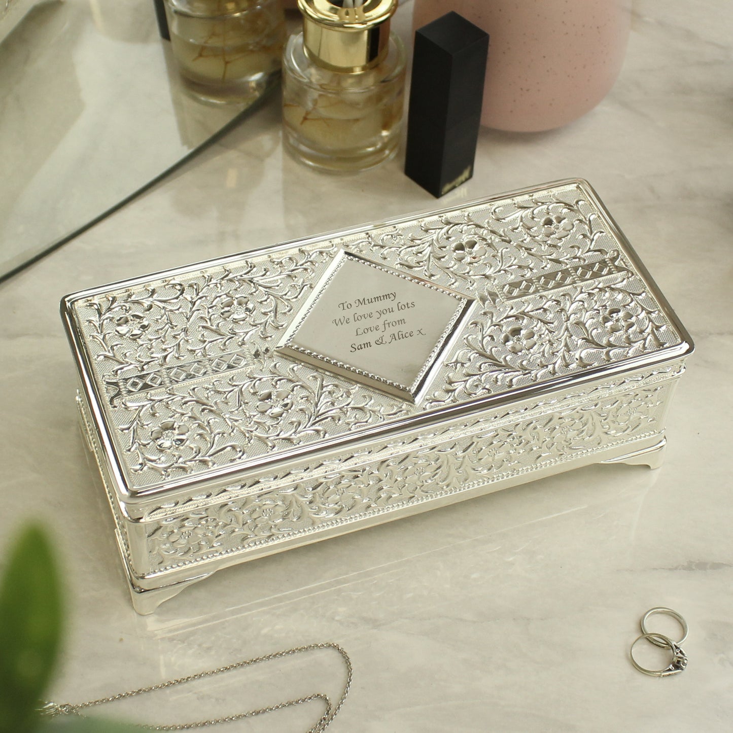 Personalised Antique Silver Plated Jewellery Box - MK&JD Gifts