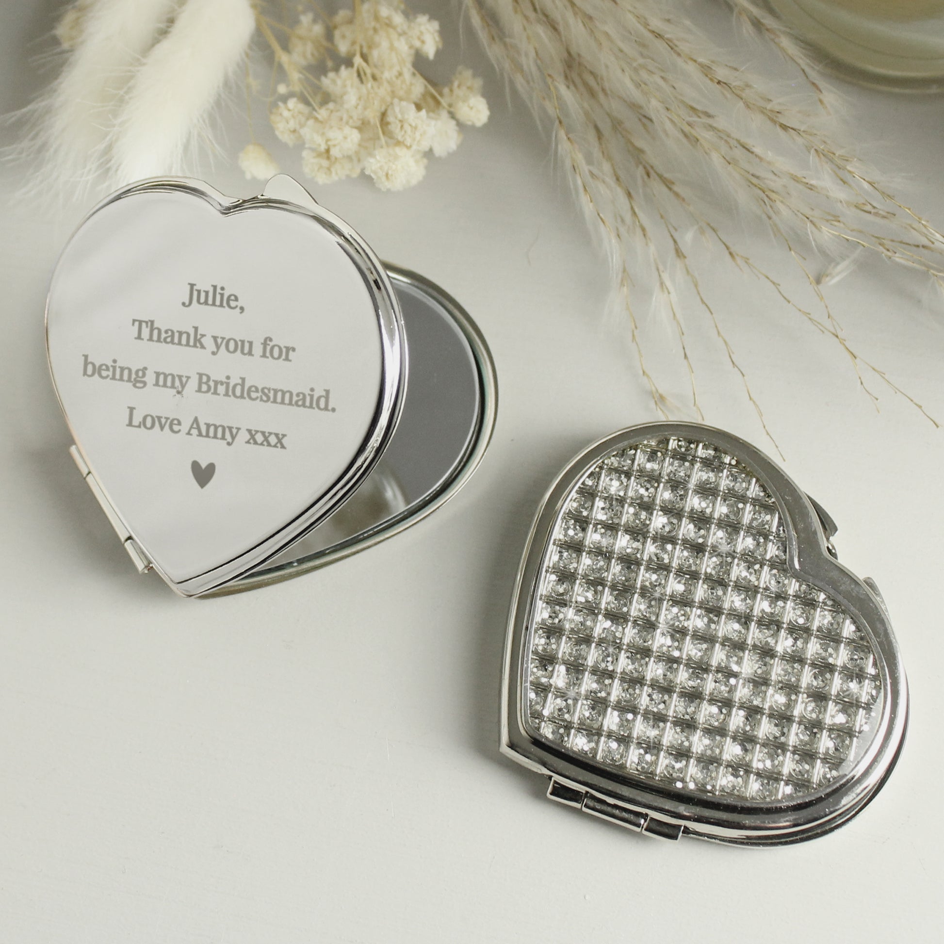 Personalised Diamante Heart Compact Mirror - MK&JD Gifts