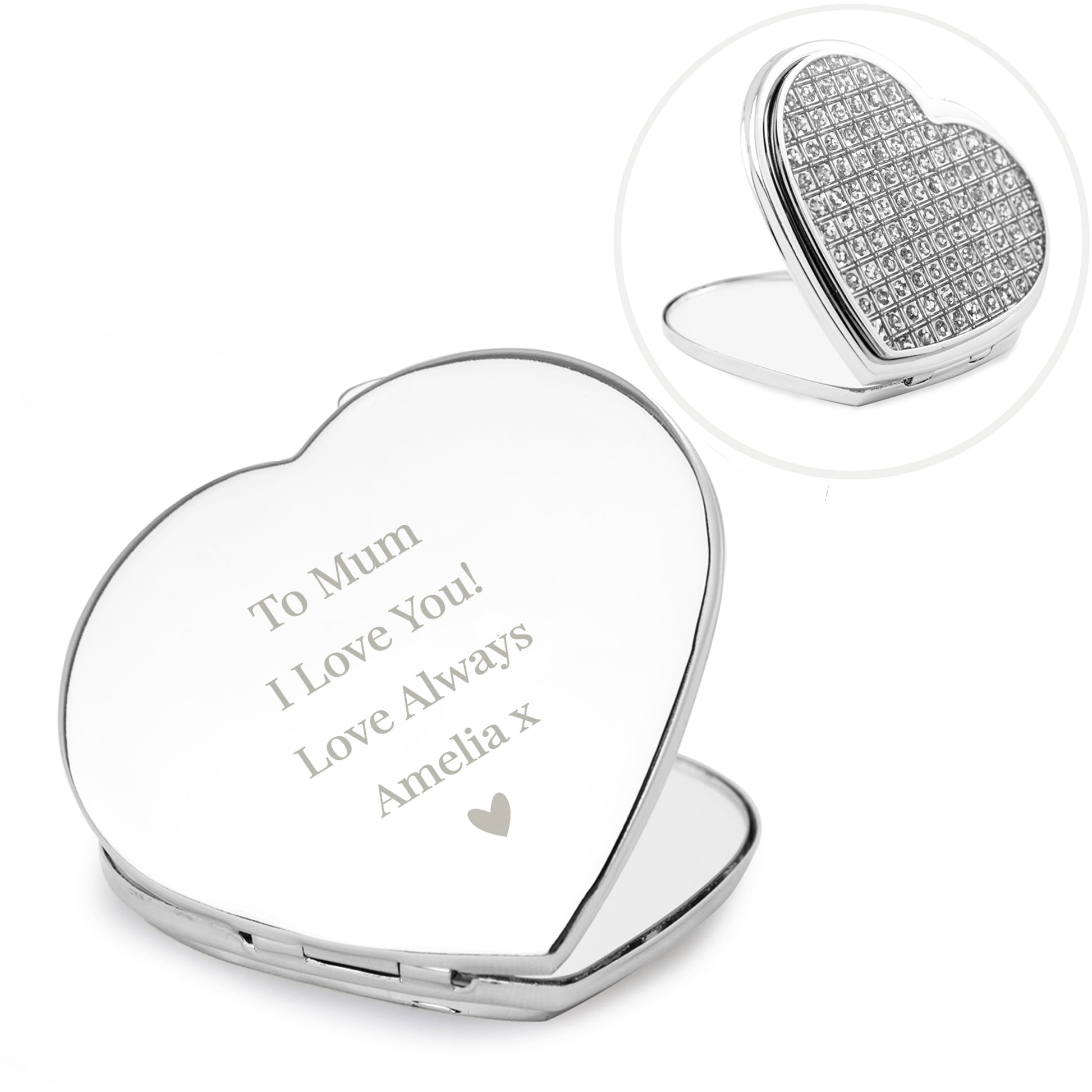 Personalised Diamante Heart Compact Mirror - MK&JD Gifts