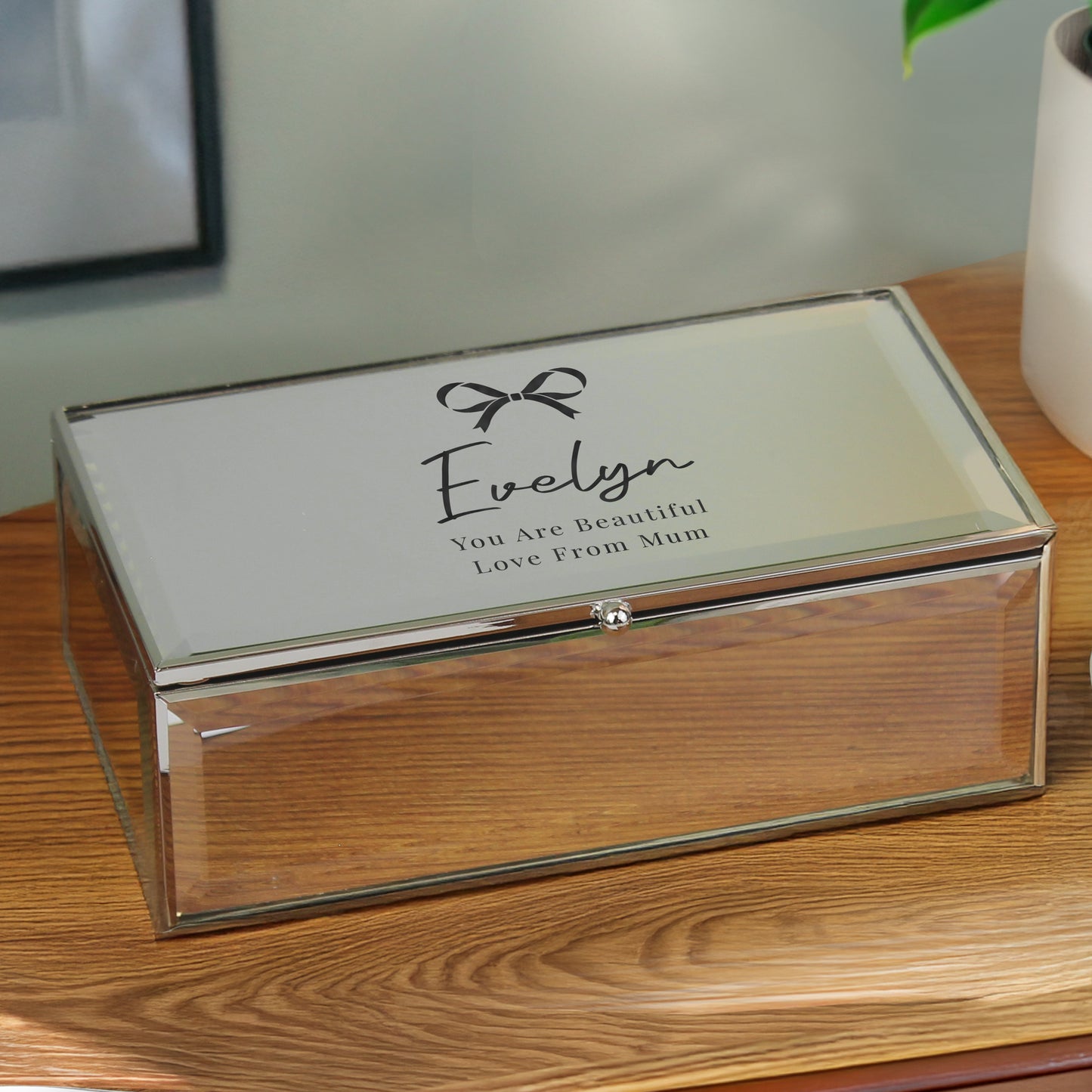 Personalised Bow Mirrored Jewellery Box - MK&JD Gifts