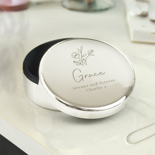 Personalised Floral Round Trinket Box - MK&JD Gifts