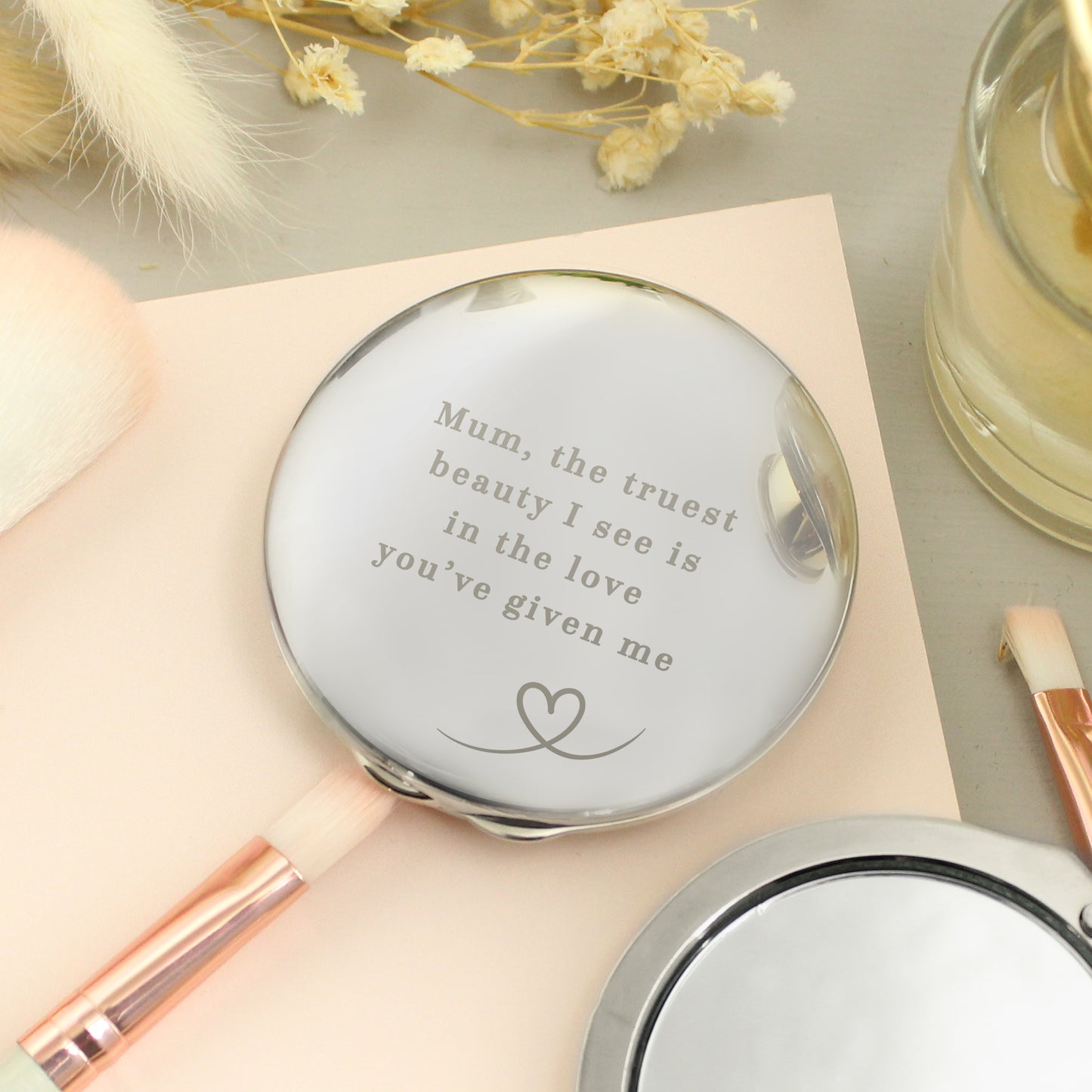 Personalised Heart Round Compact Mirror - MK&JD Gifts