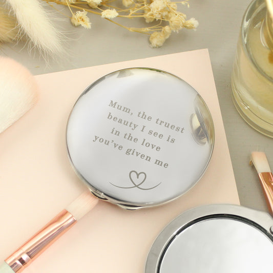 Personalised Heart Round Compact Mirror - MK&JD Gifts