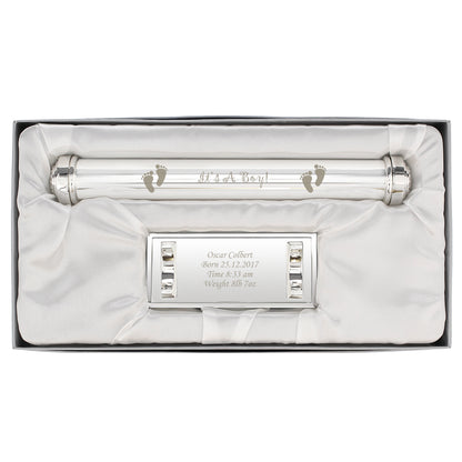 Personalised Its A Boy Silver Plated Certificate Holder - MK&JD Gifts