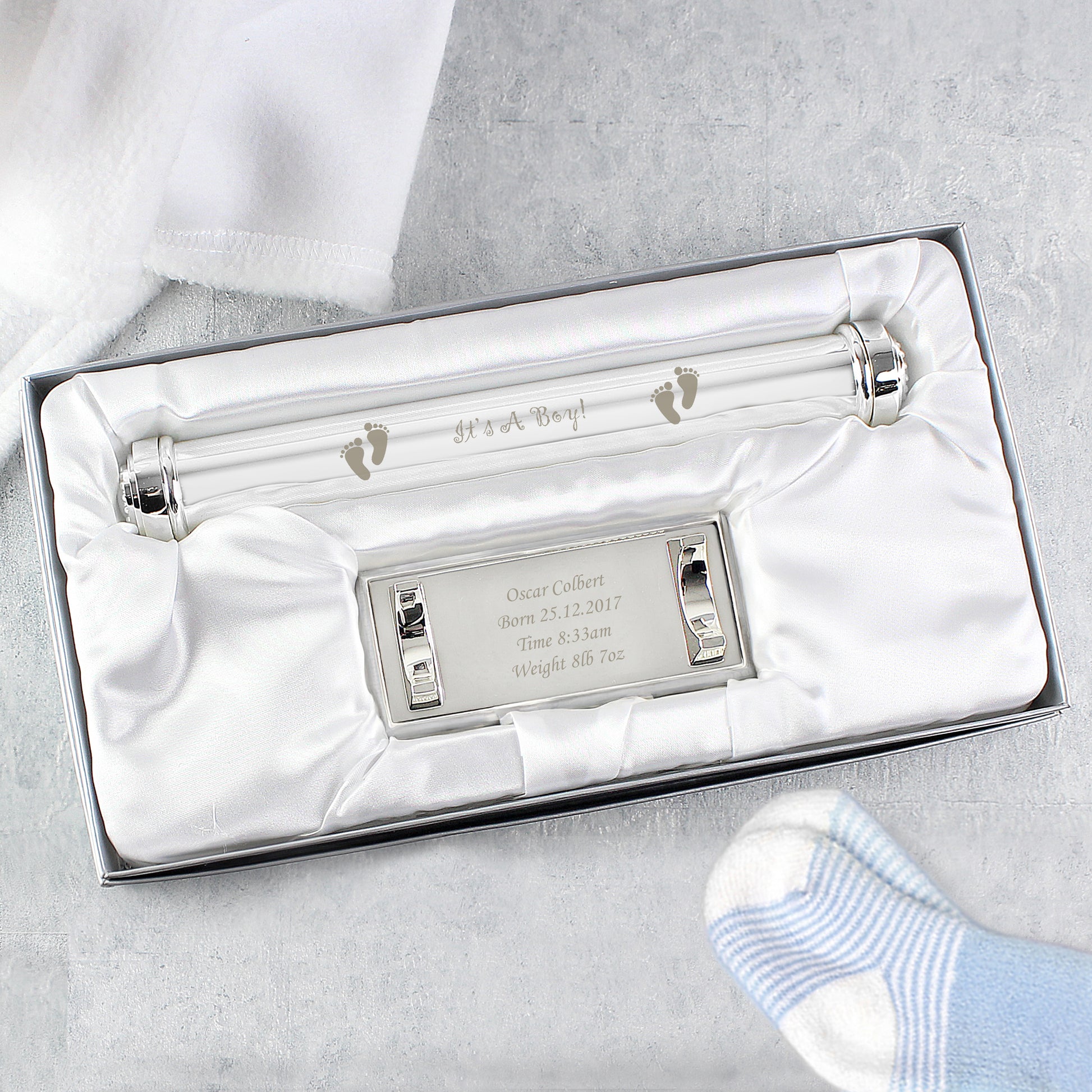 Personalised Its A Boy Silver Plated Certificate Holder - MK&JD Gifts