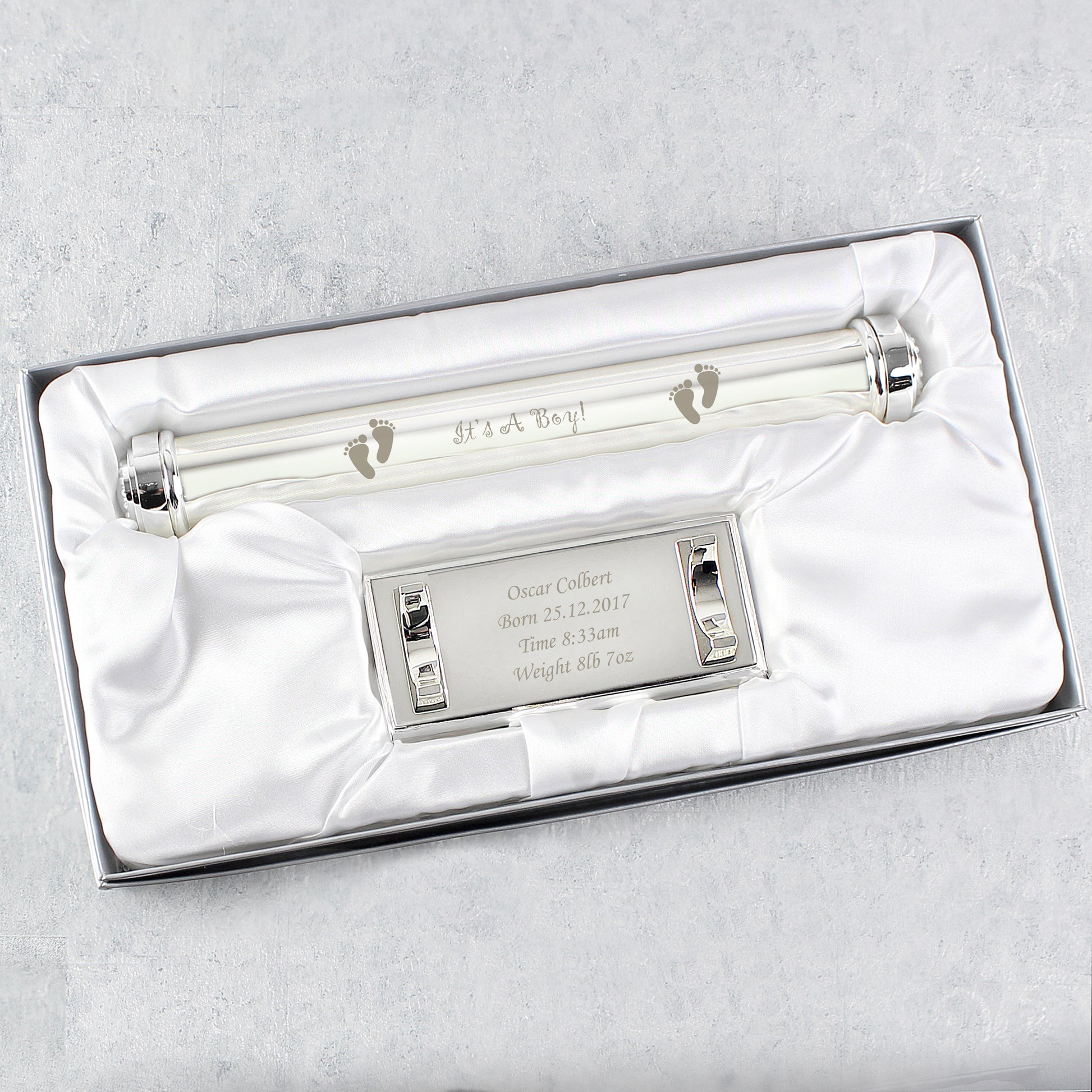 Personalised Its A Boy Silver Plated Certificate Holder - MK&JD Gifts