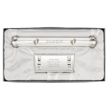Personalised Its A Girl Silver Plated Certificate Holder - MK&JD Gifts