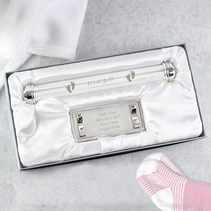 Personalised Its A Girl Silver Plated Certificate Holder - MK&JD Gifts