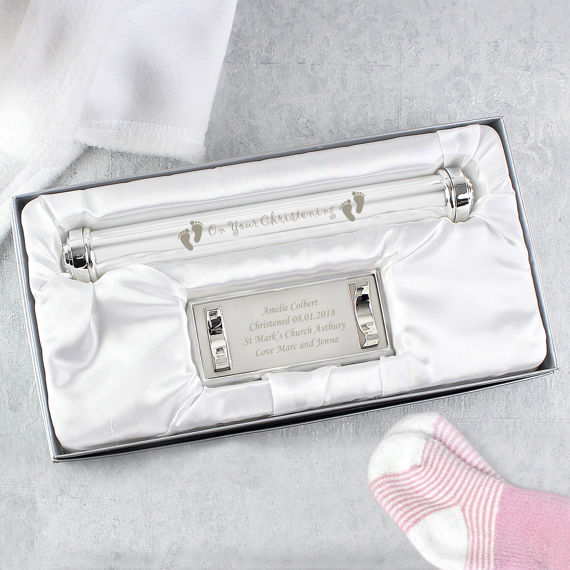 Personalised Christening Silver Plated Certificate Holder - MK&JD Gifts