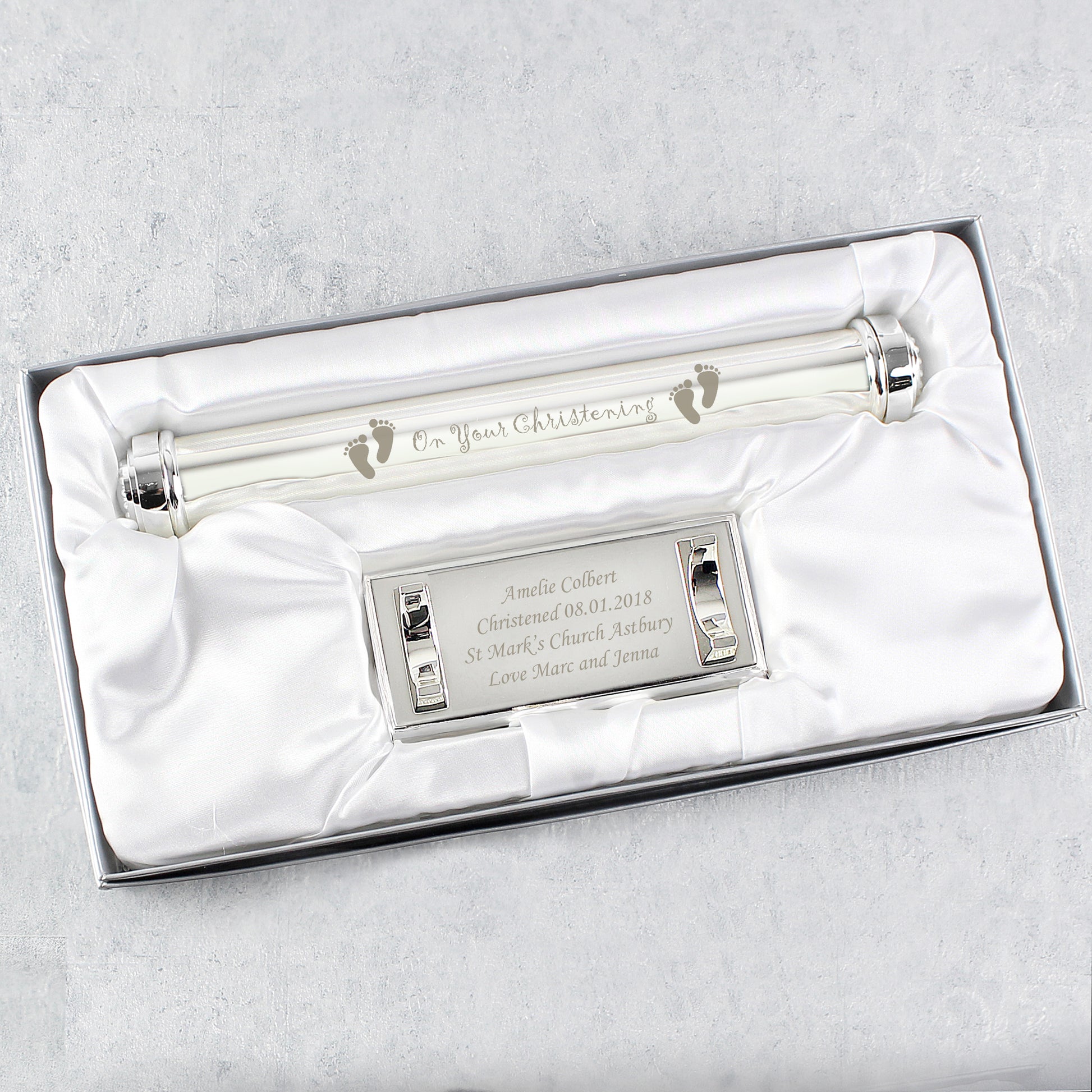 Personalised Christening Silver Plated Certificate Holder - MK&JD Gifts