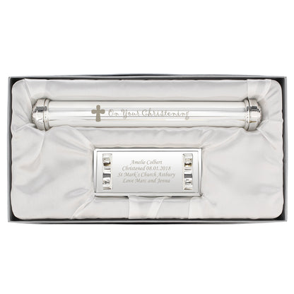 Personalised Christening Cross Silver Plated Certificate Holder - MK&JD Gifts