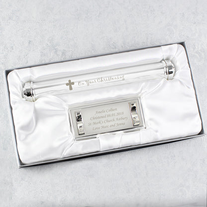 Personalised Christening Cross Silver Plated Certificate Holder - MK&JD Gifts