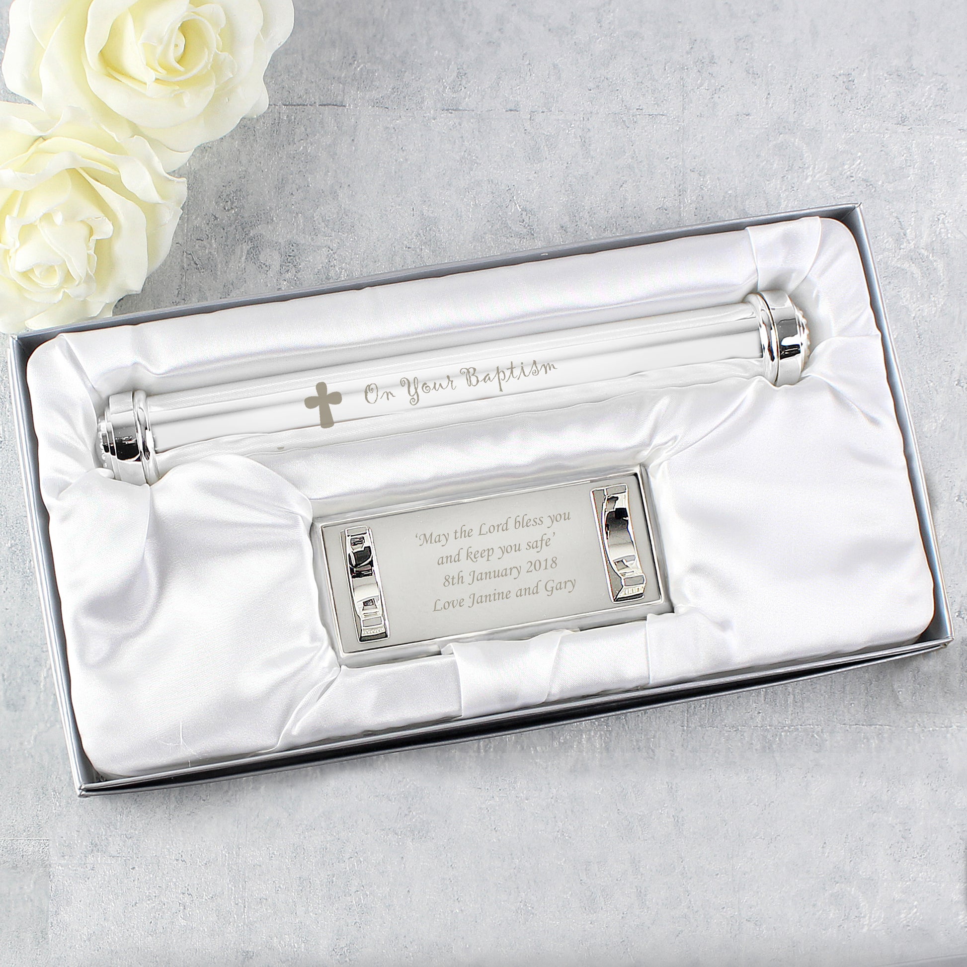 Personalised Baptism Silver Plated Certificate Holder - MK&JD Gifts