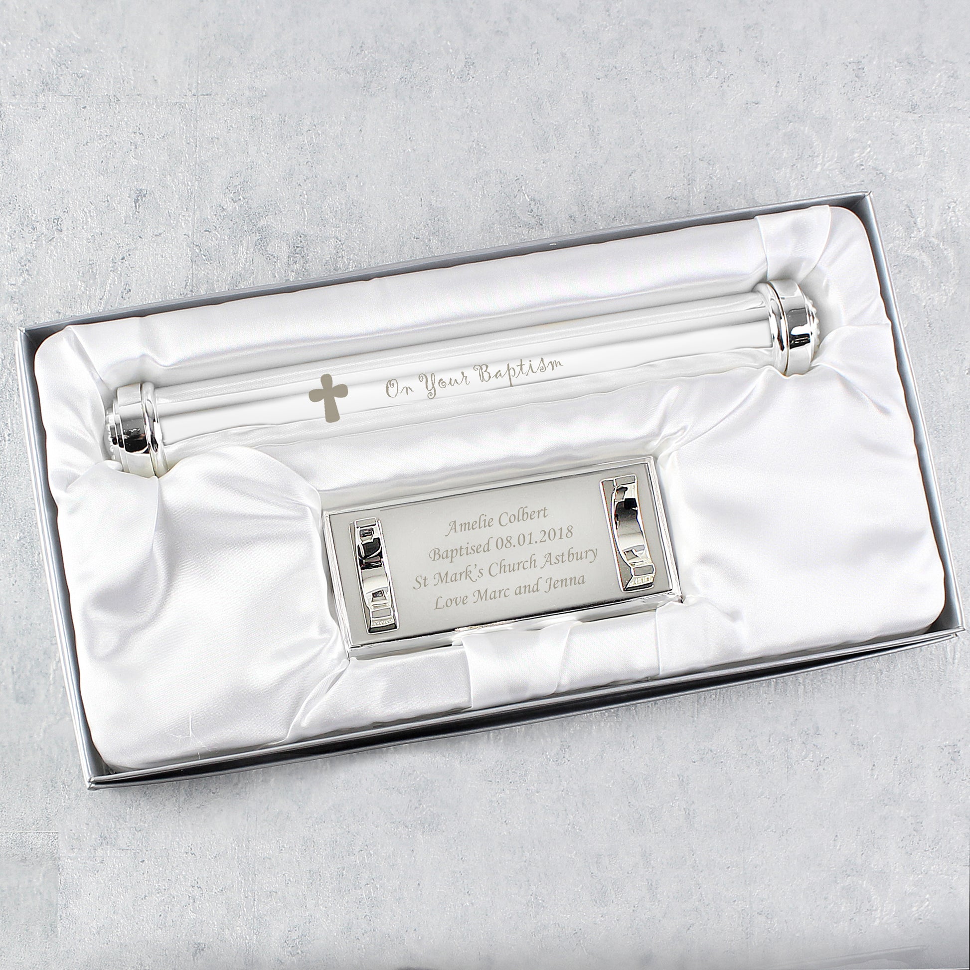 Personalised Baptism Silver Plated Certificate Holder - MK&JD Gifts