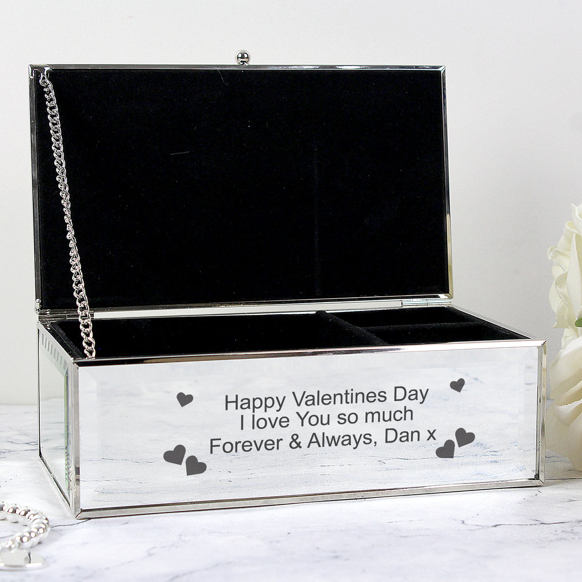 Personalised Hearts Mirrored Jewellery Box - MK&JD Gifts