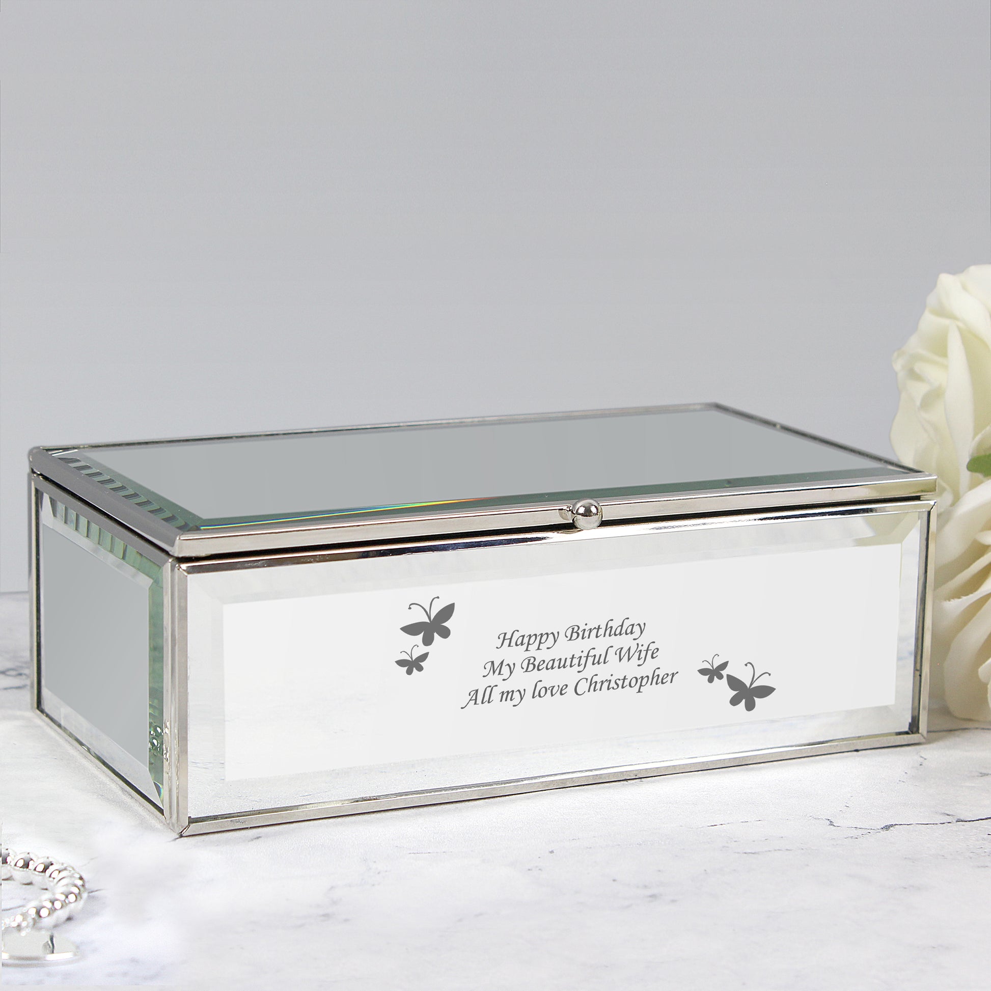 Personalised Butterflies Mirrored Jewellery Box - MK&JD Gifts