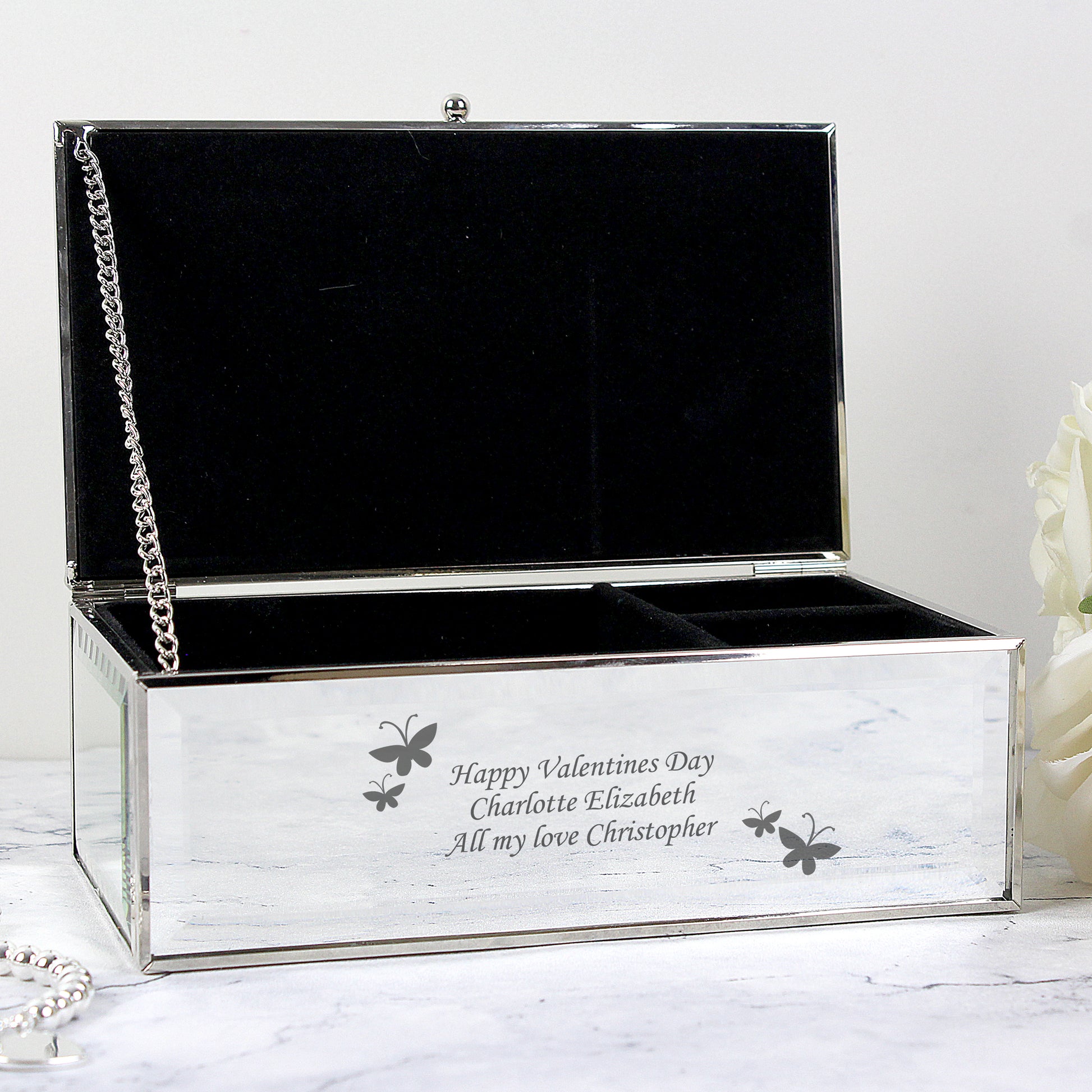 Personalised Butterflies Mirrored Jewellery Box - MK&JD Gifts