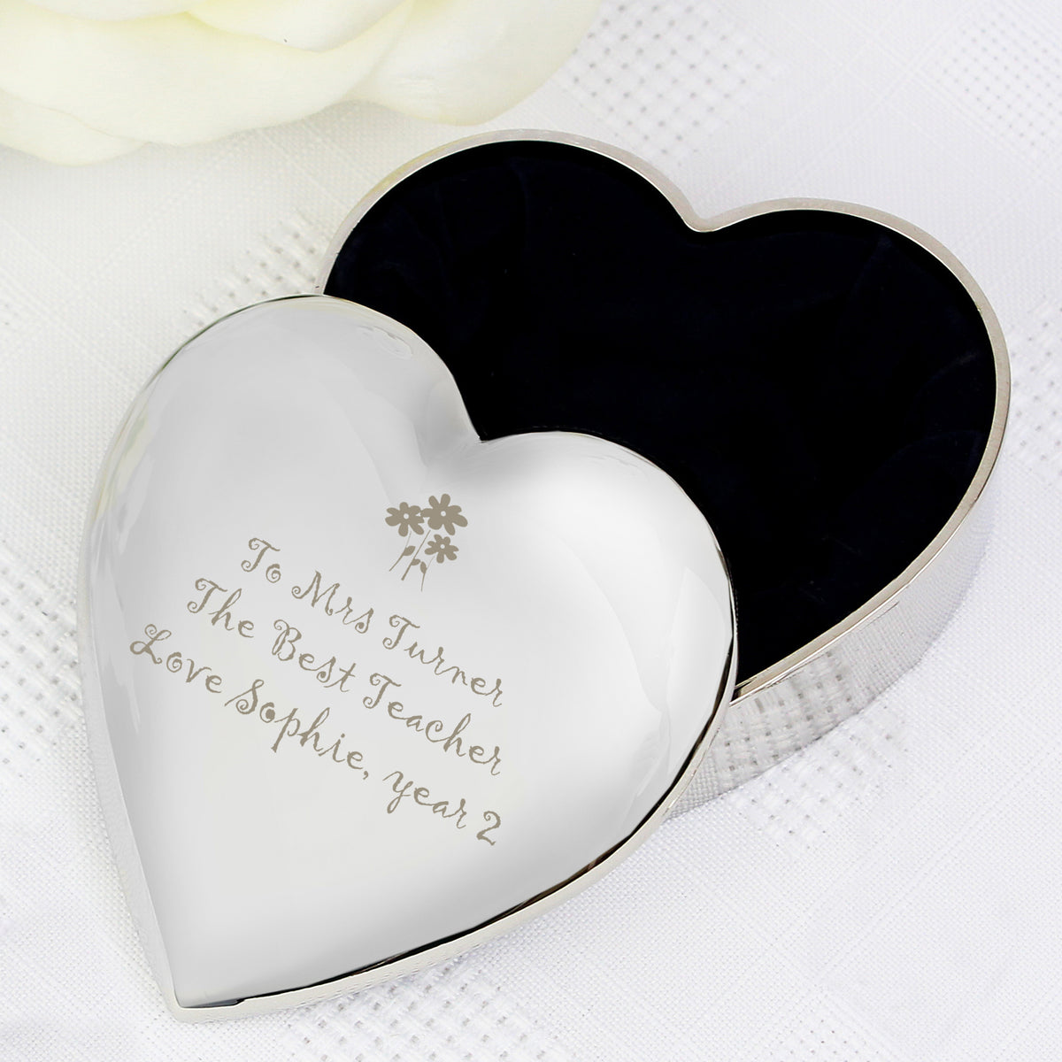 Personalised Teacher Heart Flowers Trinket Box - MK&JD Gifts