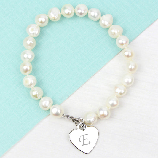 Personalised White Freshwater Scripted Initial Pearl Bracelet - MK&JD Gifts