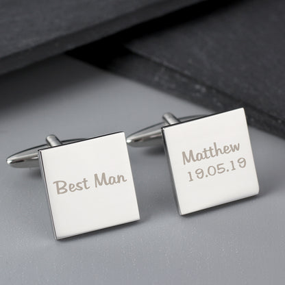 Personalised Wedding Role Square Cufflinks -1 line - MK&JD Gifts