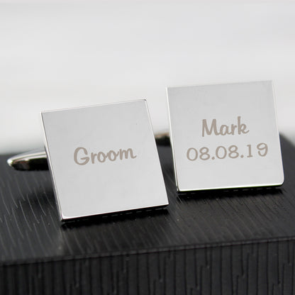 Personalised Wedding Role Square Cufflinks -1 line - MK&JD Gifts