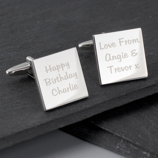 Personalised Any Message Square Cufflinks - 3 lines - MK&JD Gifts