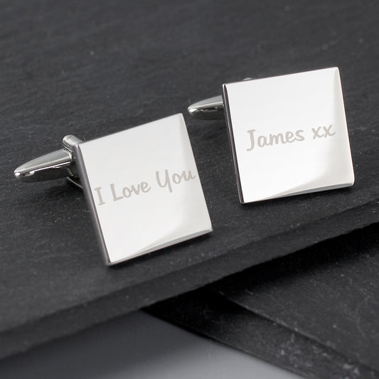 Personalised Any Message Square Cufflinks - 1 line - MK&JD Gifts