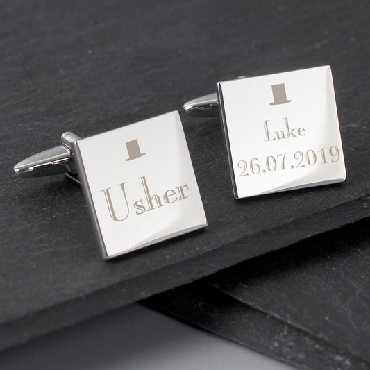 Personalised Decorative Wedding Usher Square Cufflinks - MK&JD Gifts