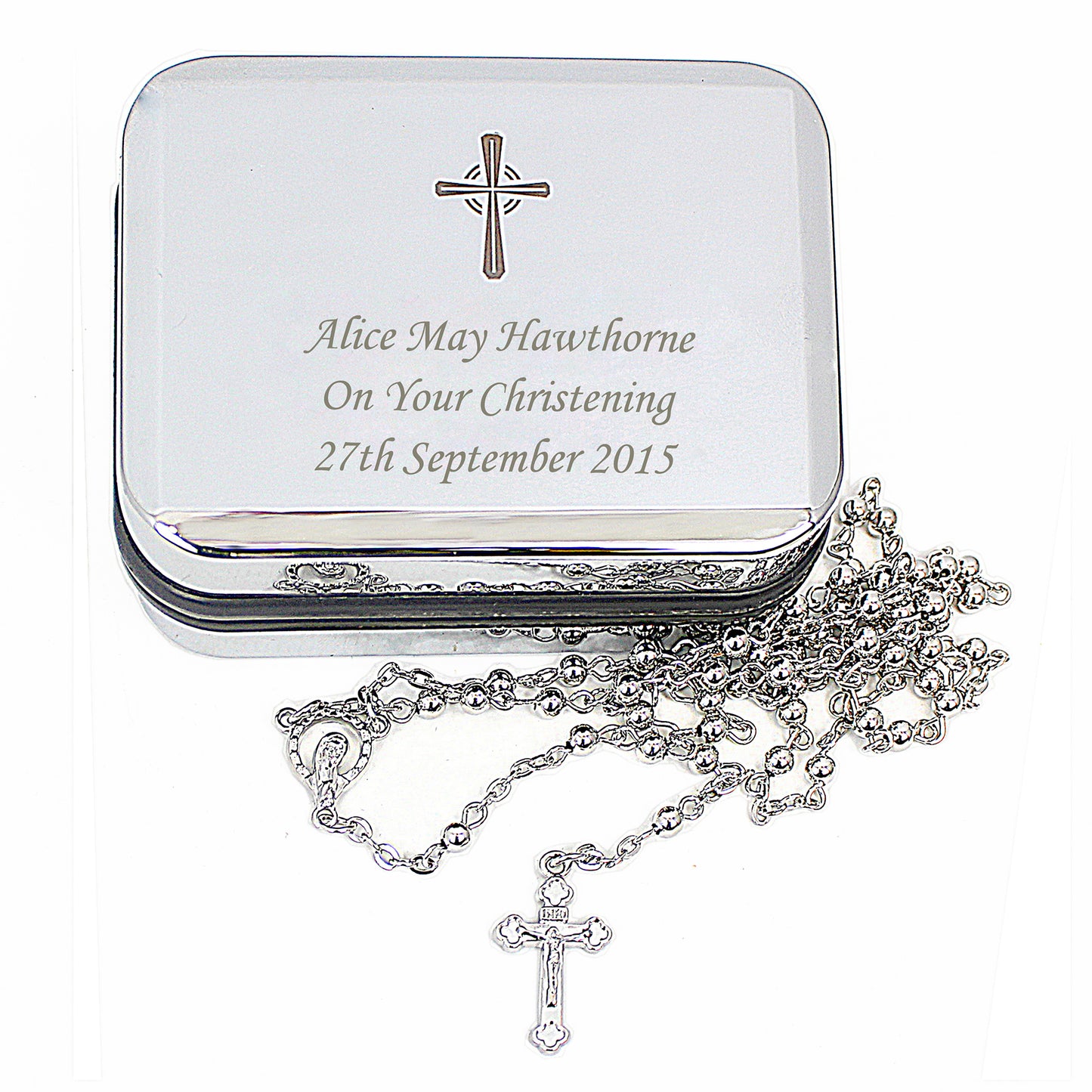 Personalised Rosary Beads and Cross Trinket Box - MK&JD Gifts