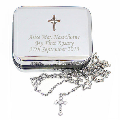 Personalised Rosary Beads and Cross Trinket Box - MK&JD Gifts