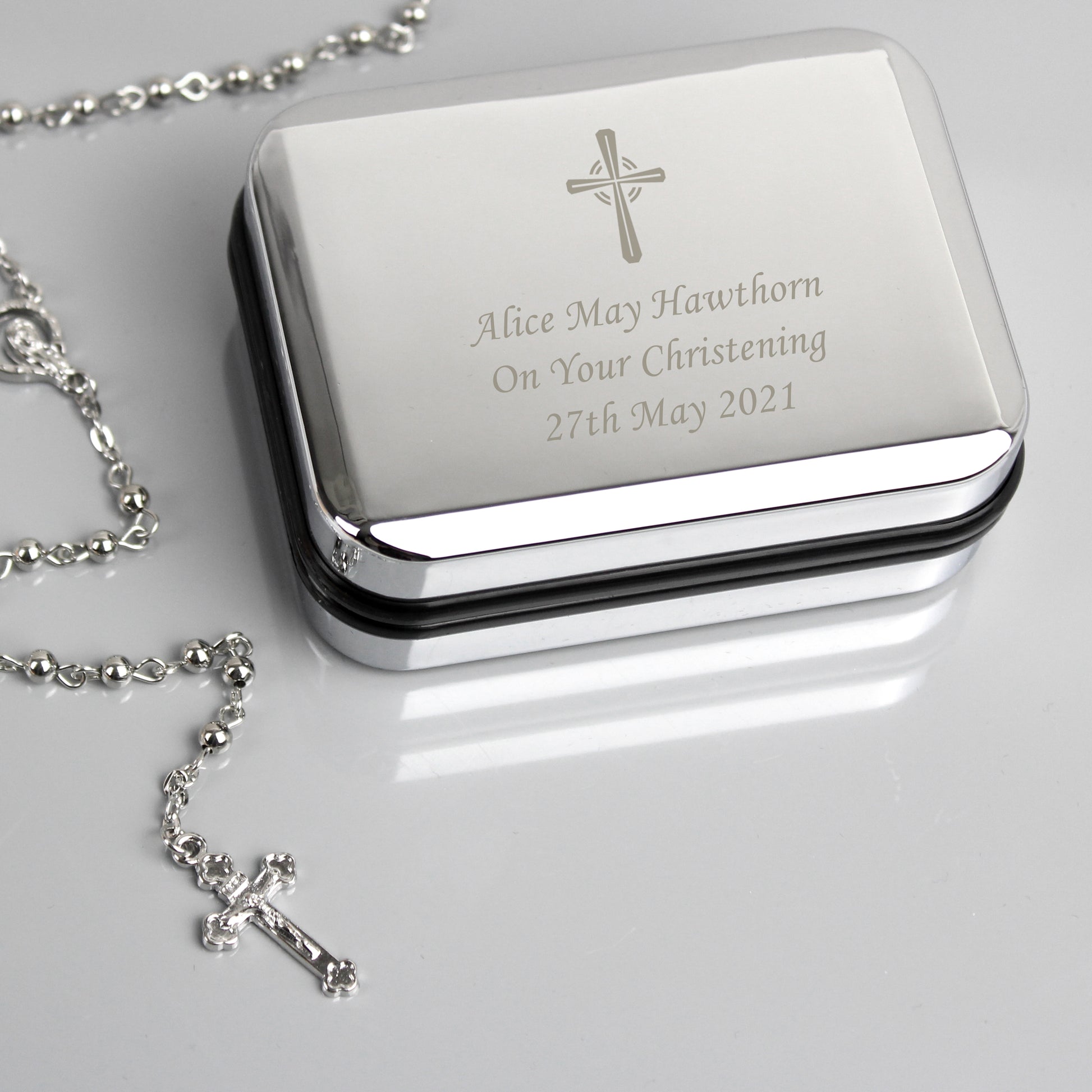 Personalised Rosary Beads and Cross Trinket Box - MK&JD Gifts