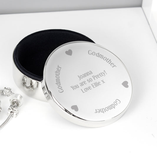 Personalised Godmother Round Trinket Box - MK&JD Gifts