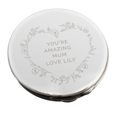 Personalised Floral Heart Compact Mirror - MK&JD Gifts