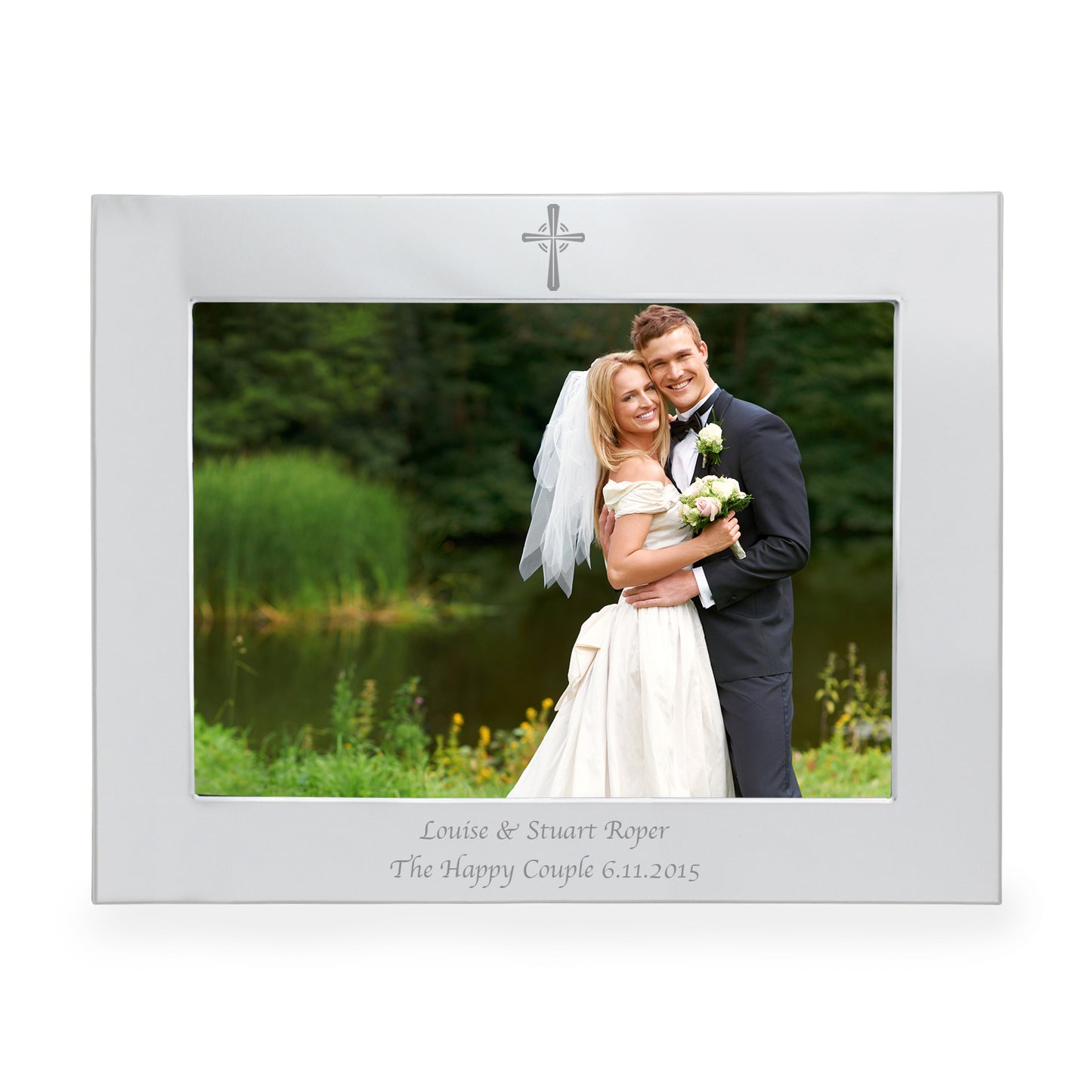 Personalised Silver 5x7 Landscape Cross Photo Frame - MK&JD Gifts