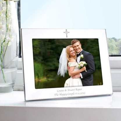 Personalised Silver 5x7 Landscape Cross Photo Frame - MK&JD Gifts