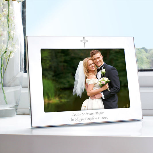 Personalised Silver 5x7 Landscape Cross Photo Frame - MK&JD Gifts