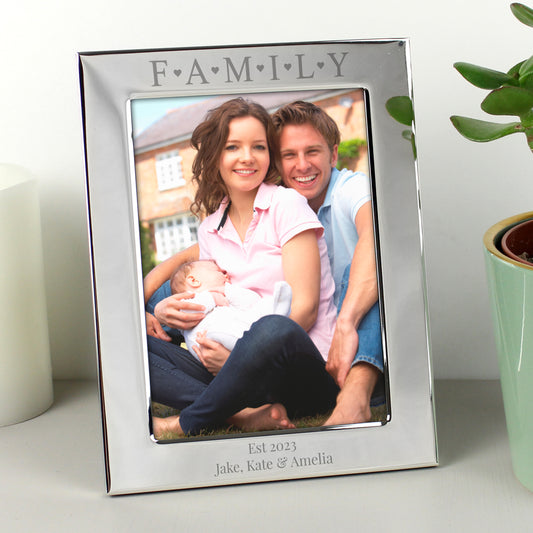 Personalised Silver 5x7 Family & Hearts Photo Frame - MK&JD Gifts