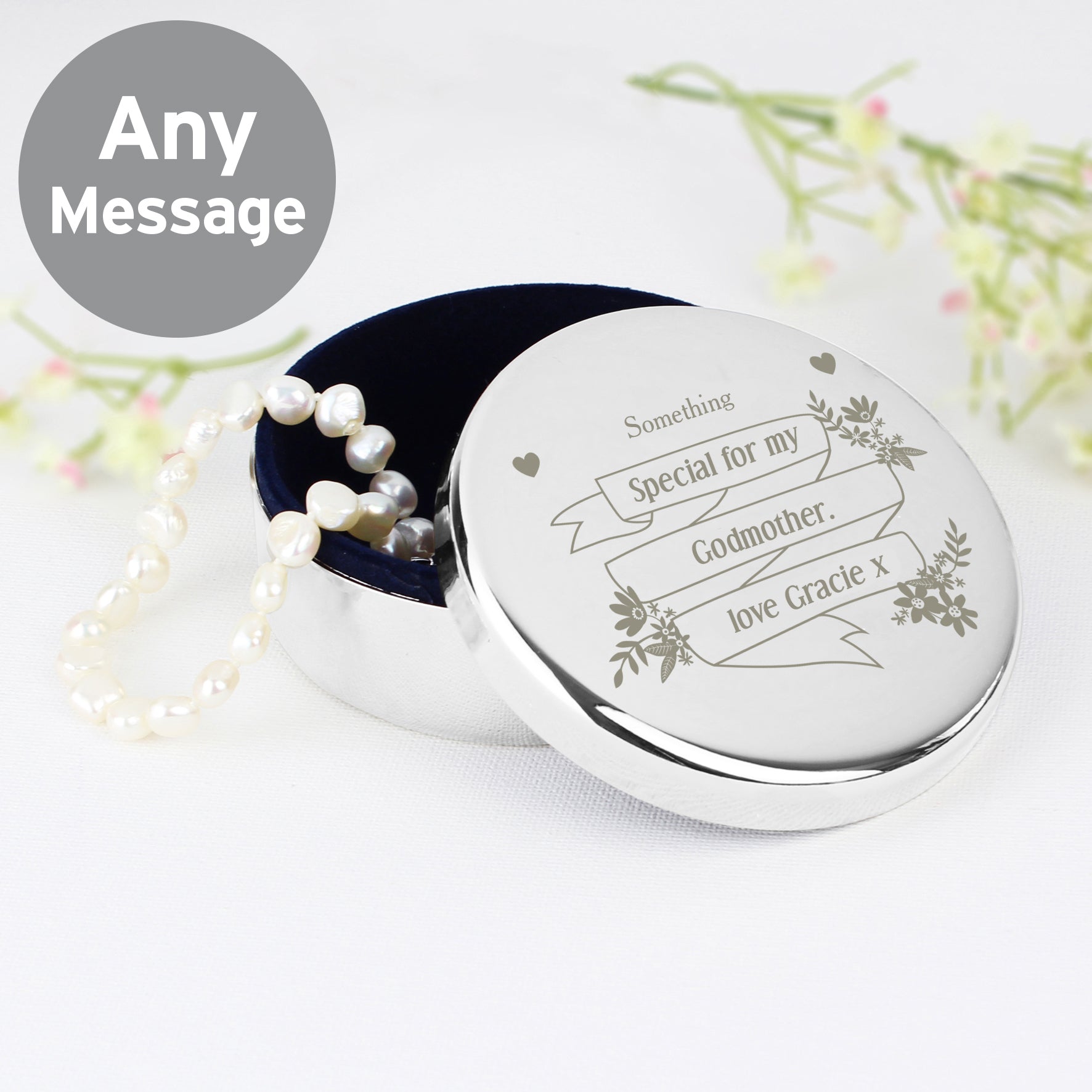 Personalised Garden Bloom Round Trinket Box - MK&JD Gifts