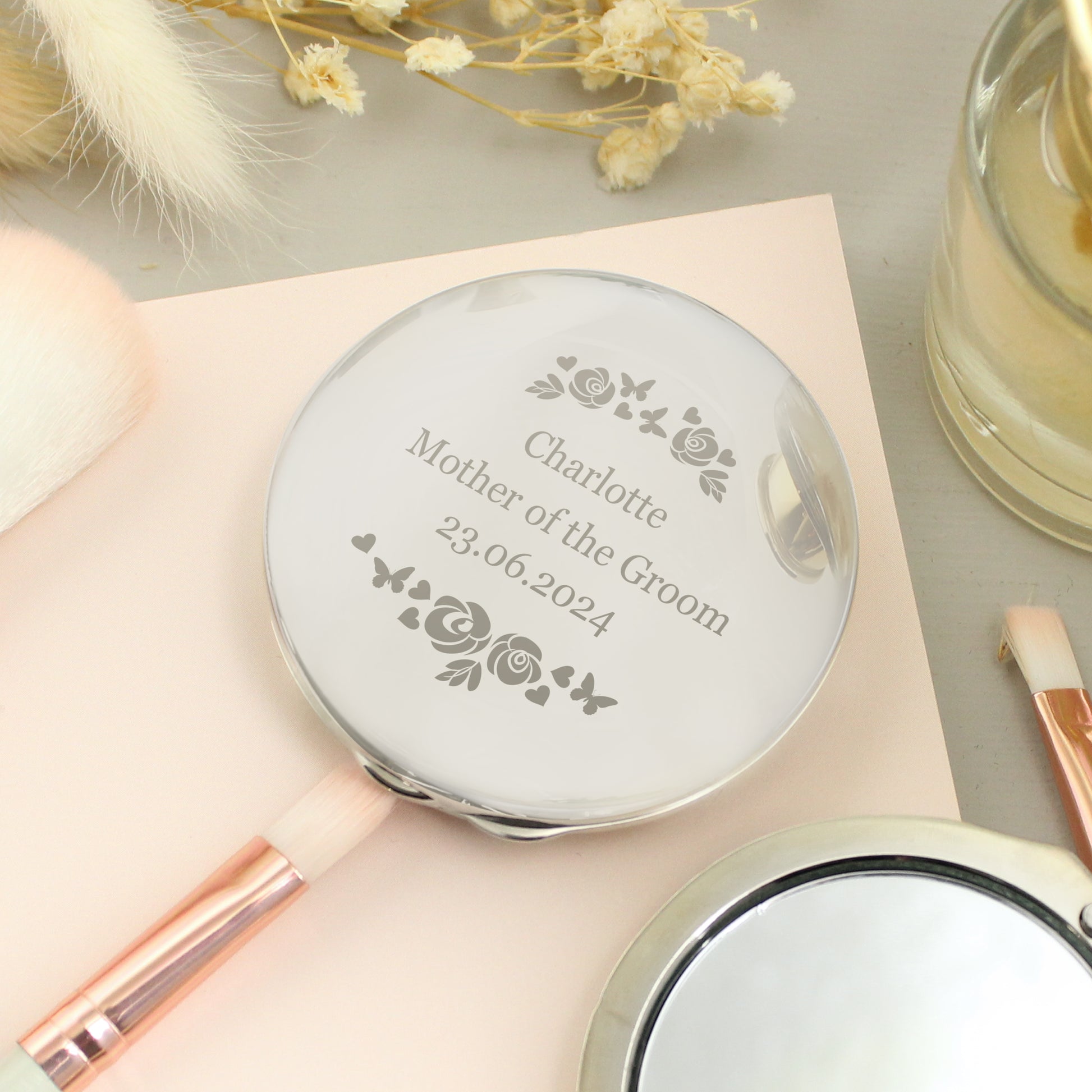 Personalised Vintage Rose Compact Mirror - MK&JD Gifts