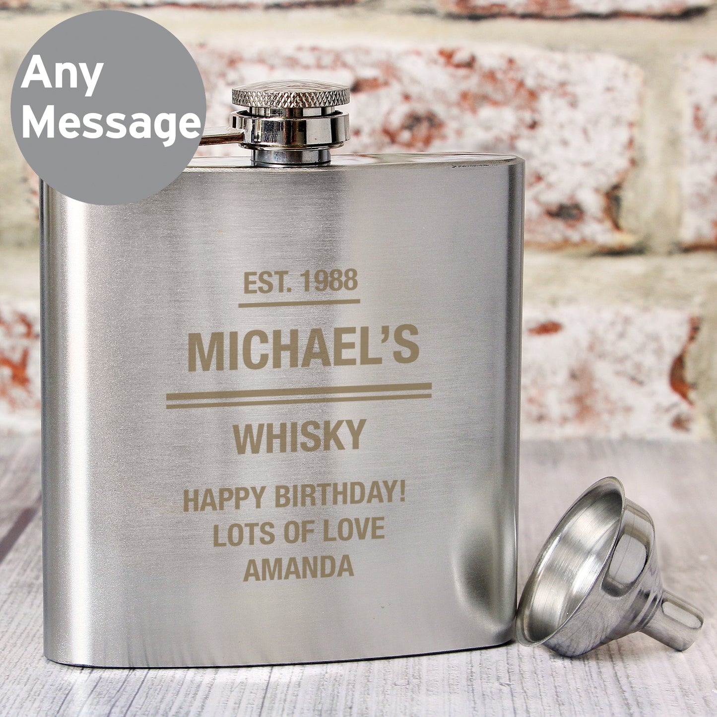 Personalised Any Message Stainless Steel Hip Flask - MK&JD Gifts