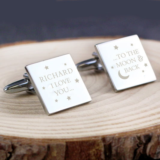 Personalised To the Moon and Back Square Cufflinks - MK&JD Gifts