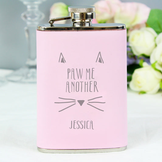 Personalised Paw Me Another Pink Hip Flask - MK&JD Gifts