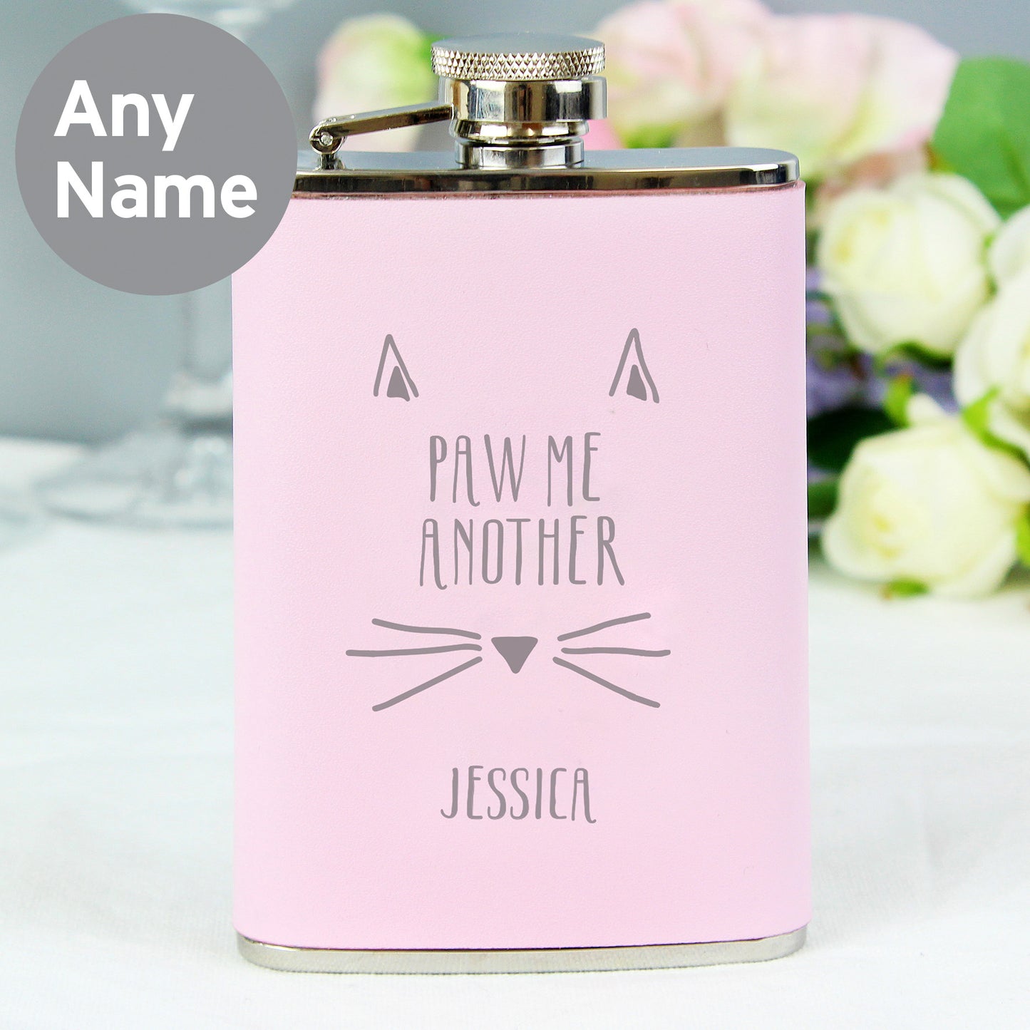 Personalised Paw Me Another Pink Hip Flask - MK&JD Gifts