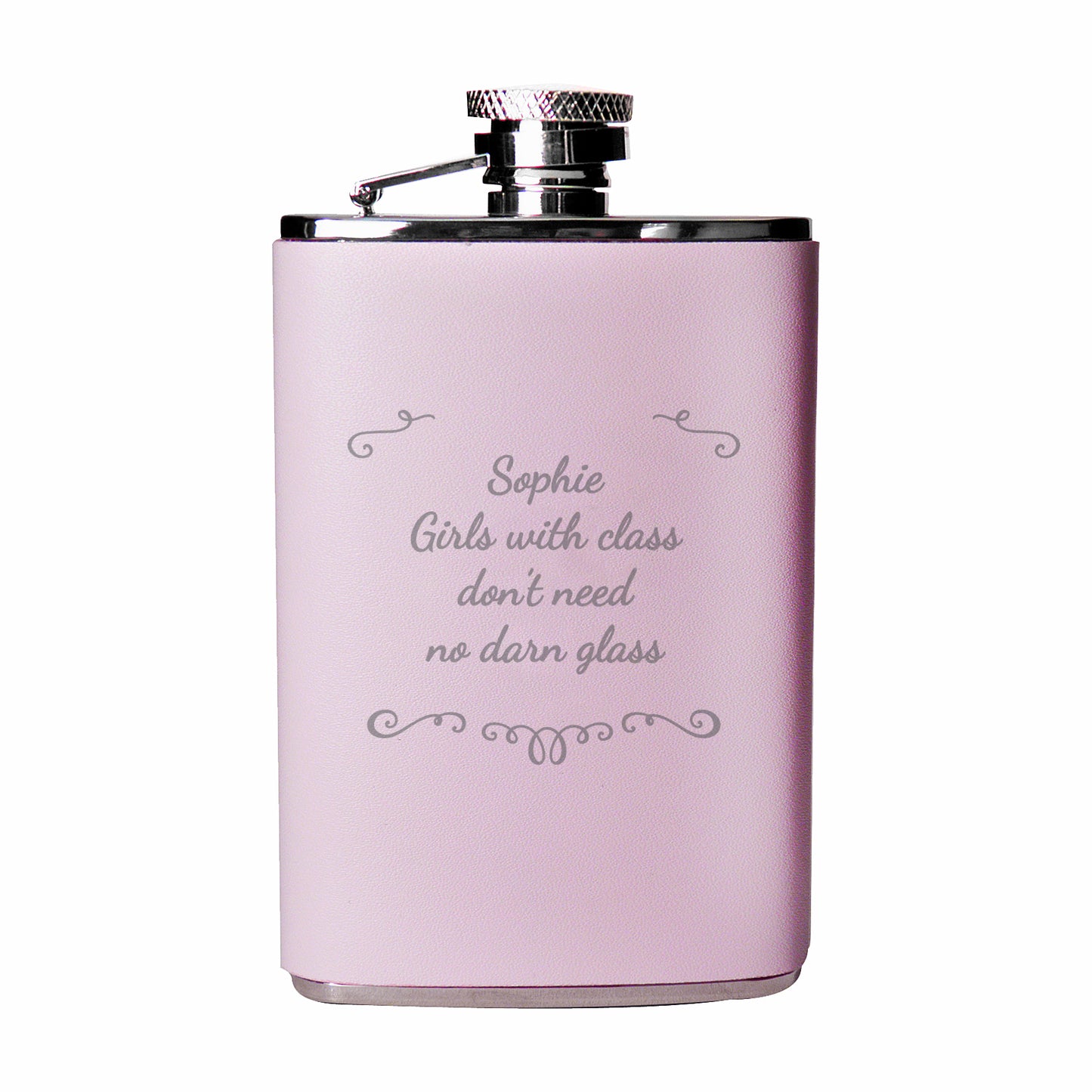 Personalised Ornate Pink Hip Flask - MK&JD Gifts