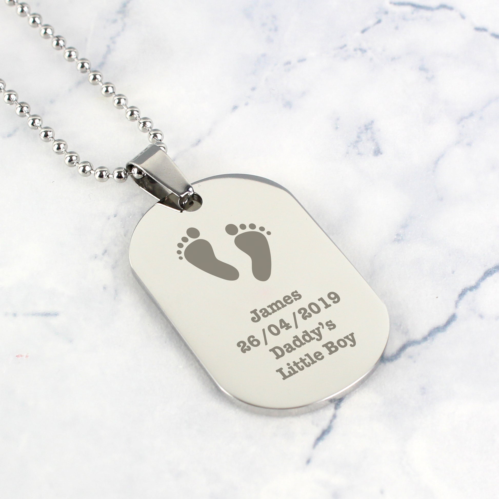 Personalised Footprints Stainless Steel Dog Tag Necklace - MK&JD Gifts