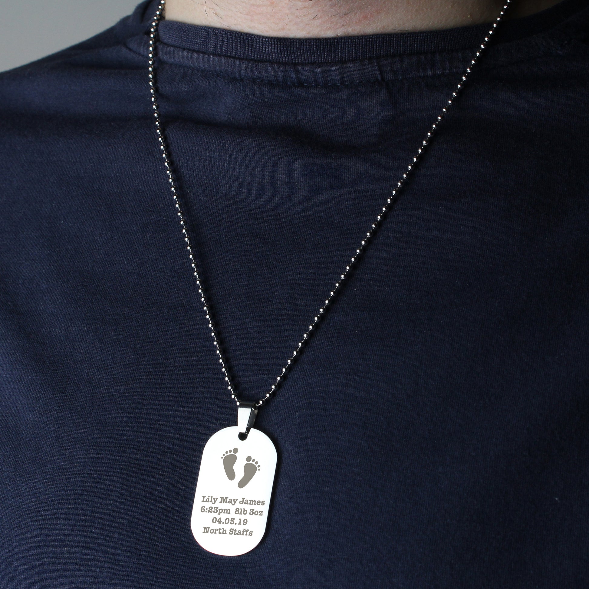 Personalised Footprints Stainless Steel Dog Tag Necklace - MK&JD Gifts