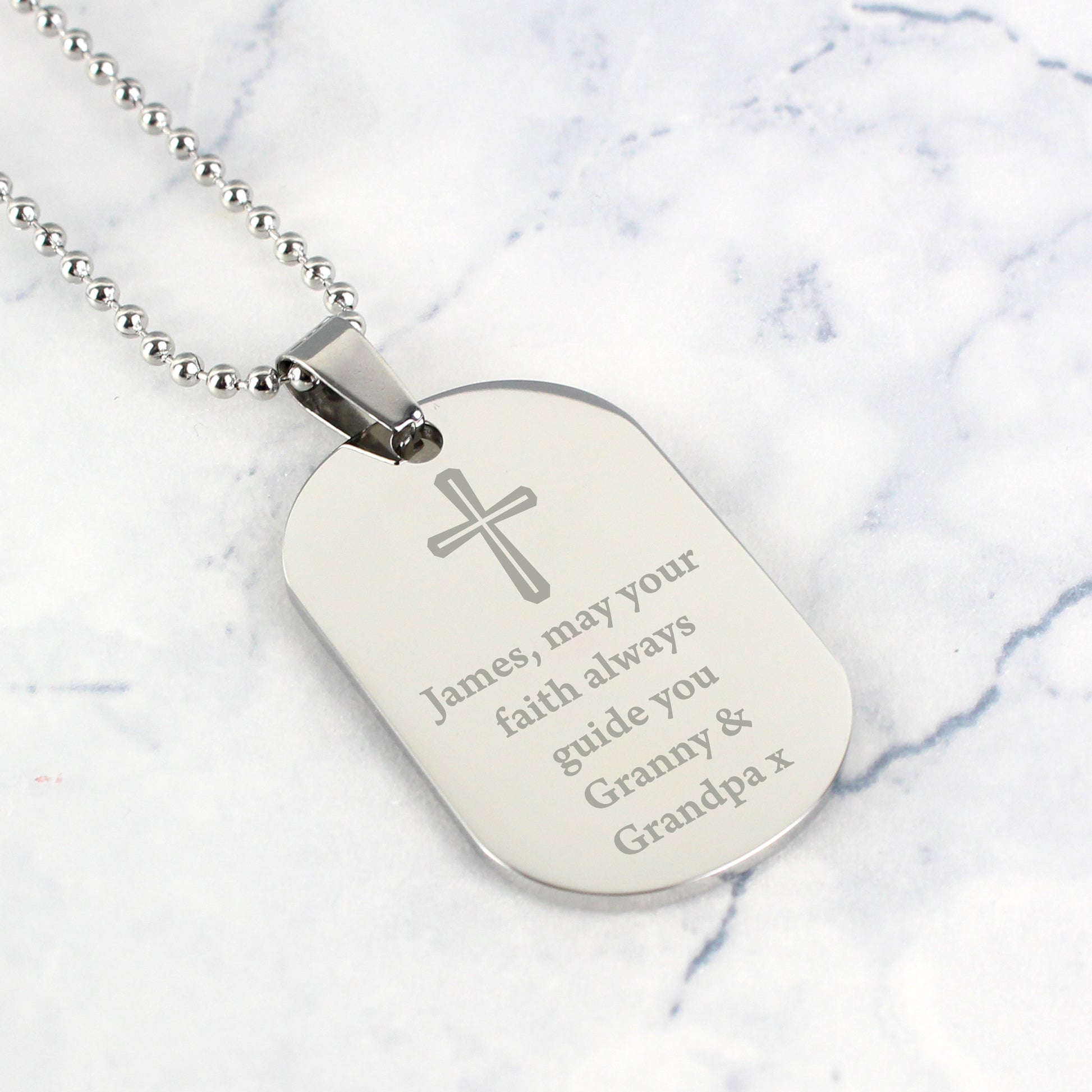 Personalised Cross Stainless Steel Dog Tag Necklace - MK&JD Gifts
